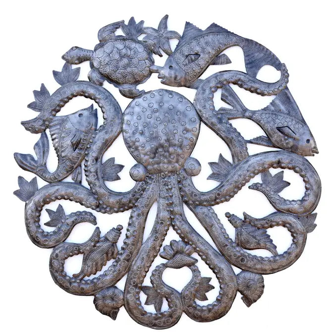 Sea Life, Octopus Recycled Metal Art, 24"