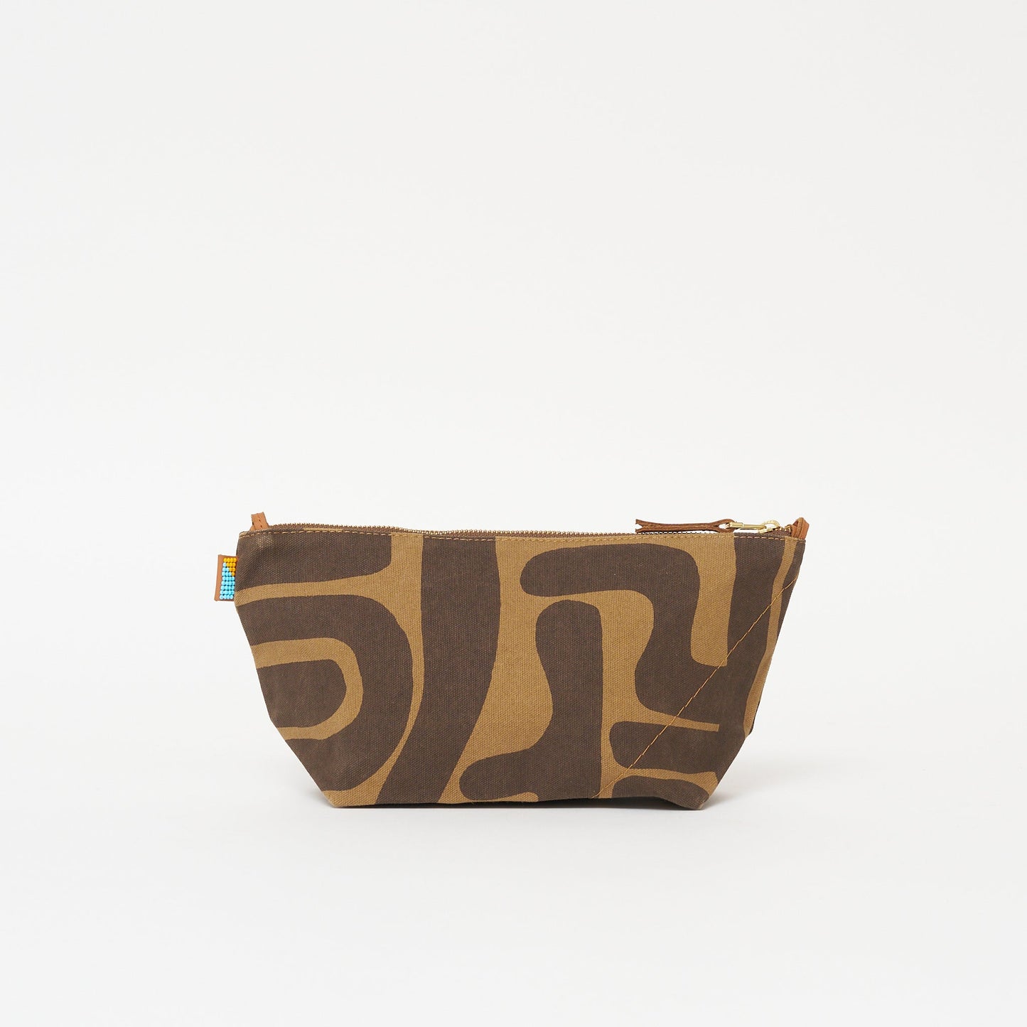 Large Convertible Pouch - Mocha Kuba with Red Beaded Heart with Short Leather Strap