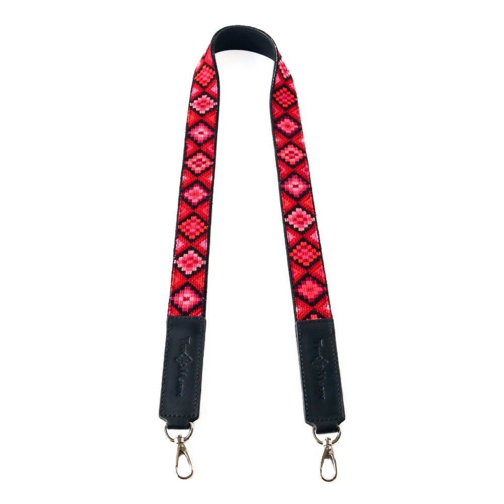 Mai Woven Bag Strap - Poppy with Leather