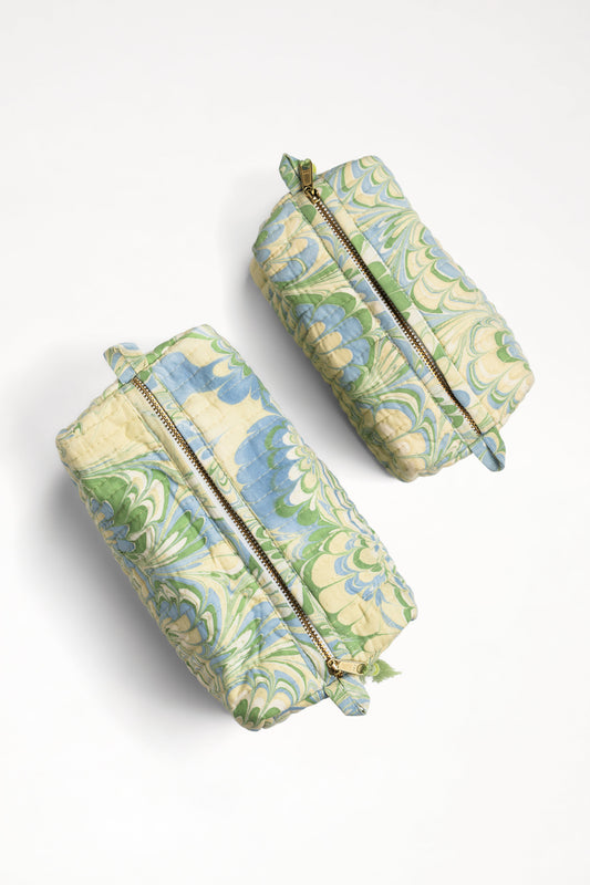 Seaglass Peacock Hand-Marbled Cosmetic Bag