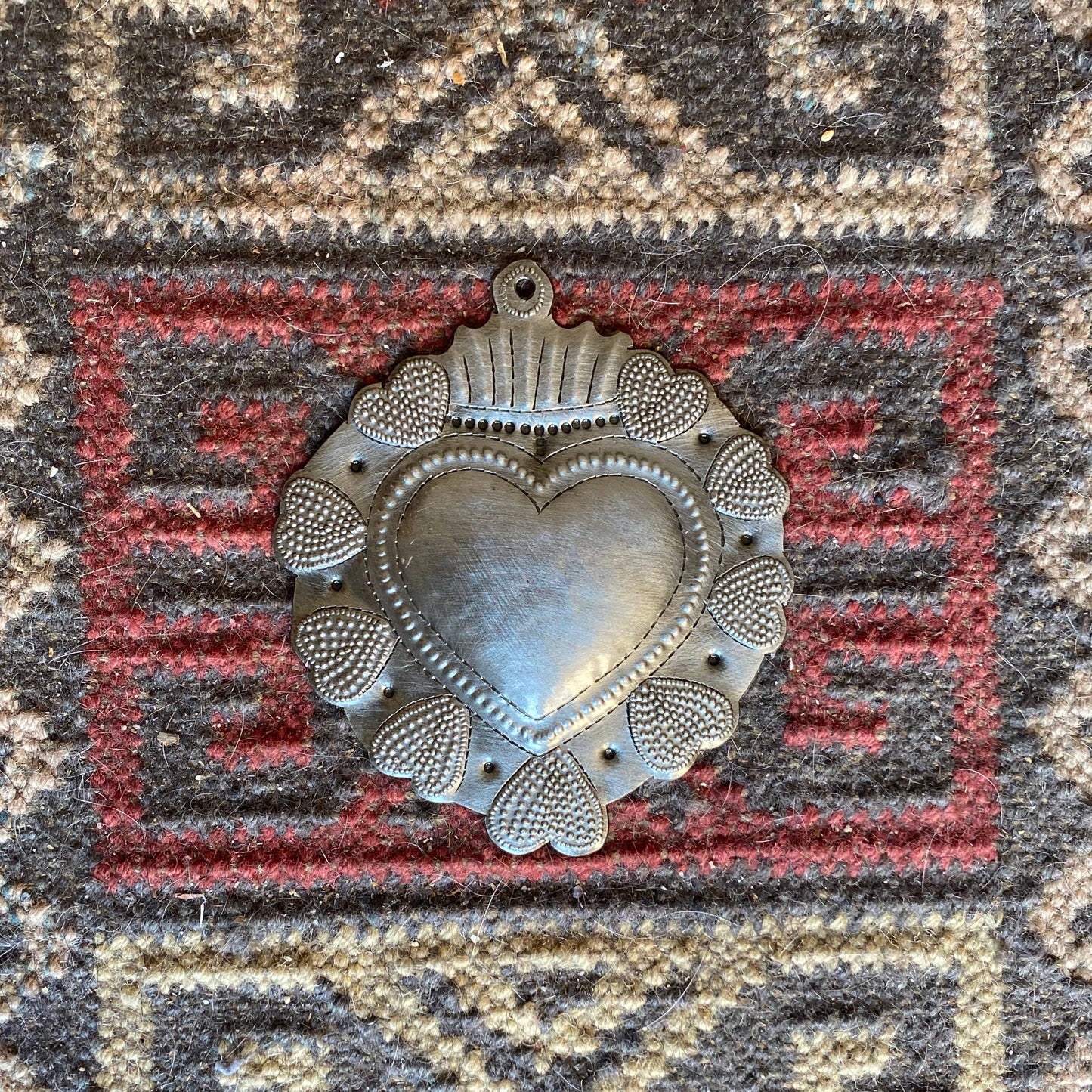 Sacred Heart, Wall Decor, Handmade Metal Haiti 4.5" x 5.25"