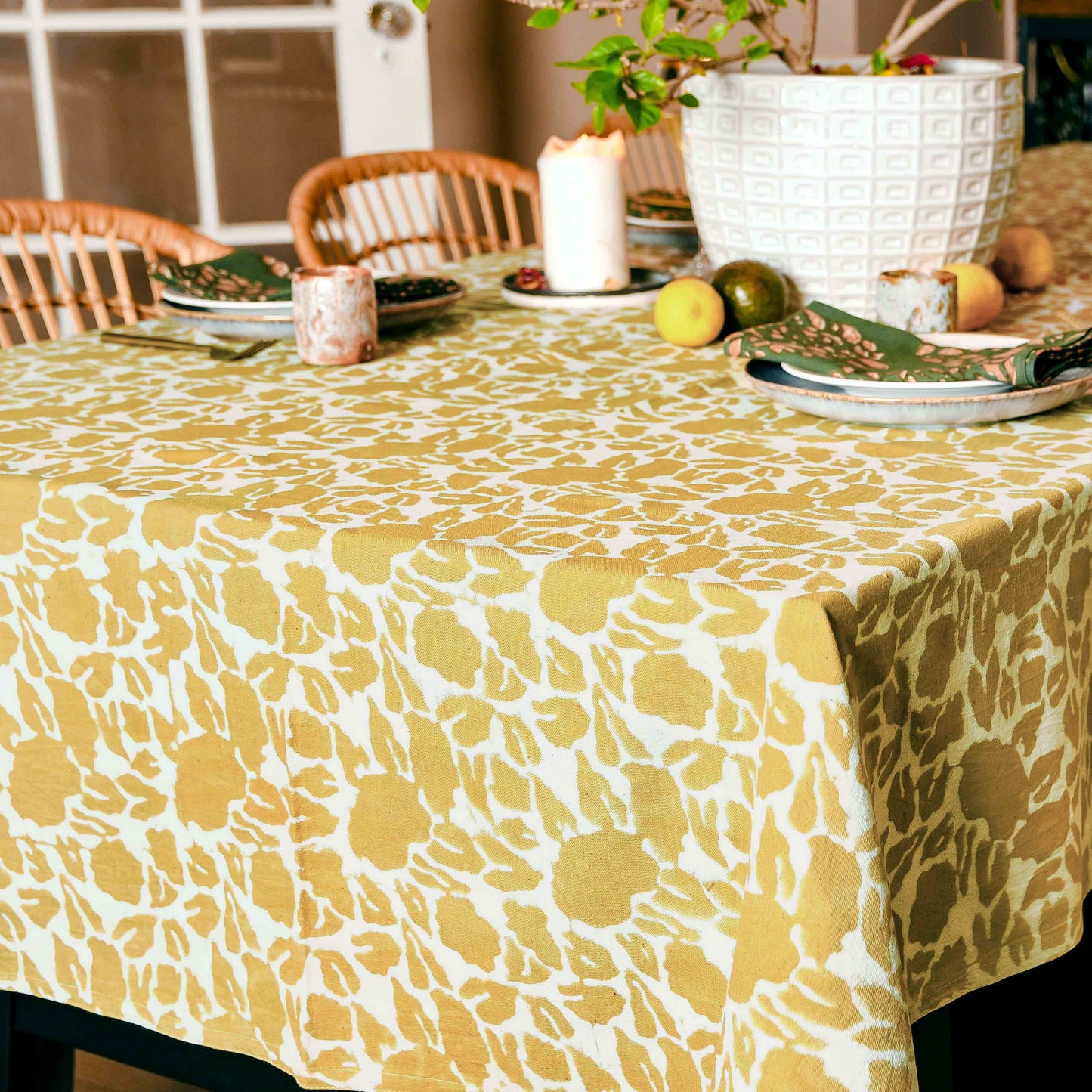 Hand Block Printed Tablecloth - Yan Mustard