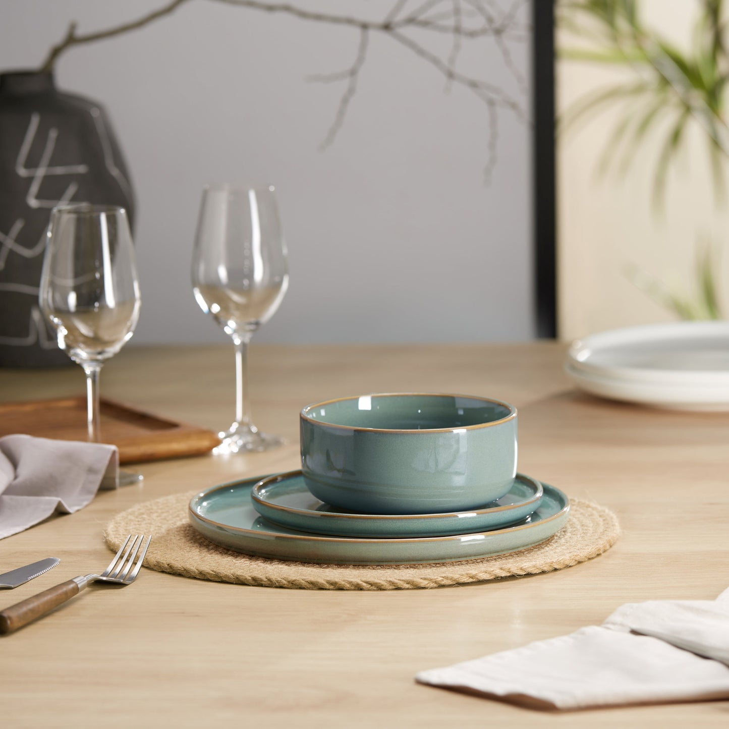 Ceramic Dinnerware Set, 12 Piece, Service for 4, Somerset Collection