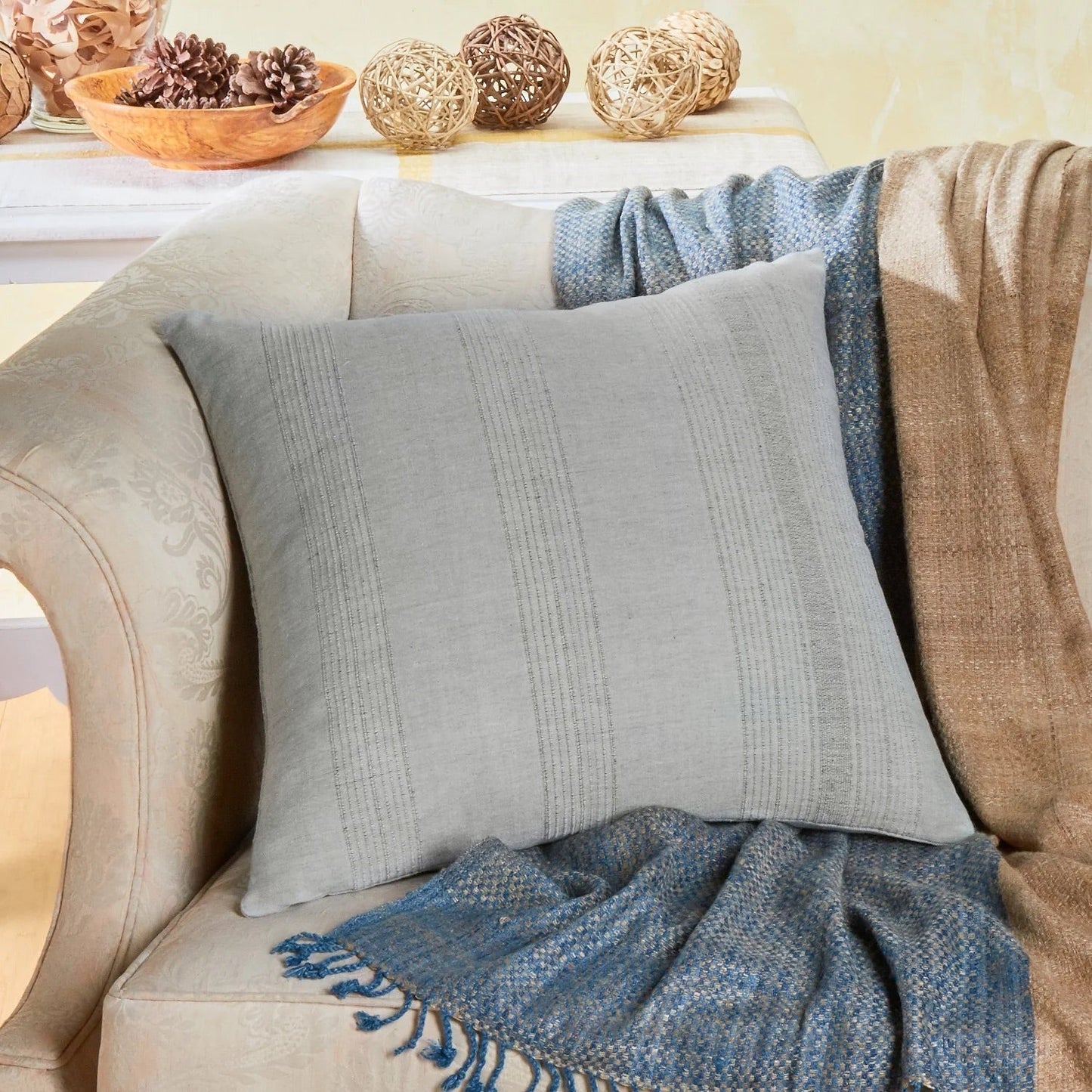 Cotton Throw Pillow with Insert | Handwoven Raised Weave | Fair Trade | ECOLOOM