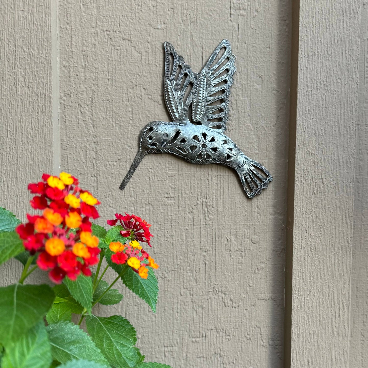 Hummingbird Wall Decor, Home Garden Accent, Floral Cutout