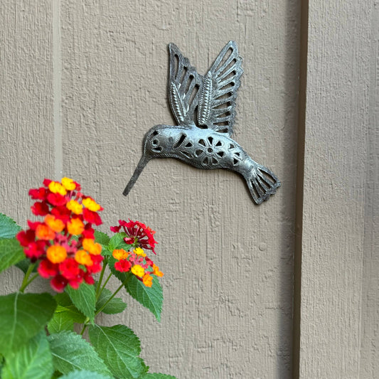 Hummingbird Wall Decor, Home Garden Accent, Floral Cutout
