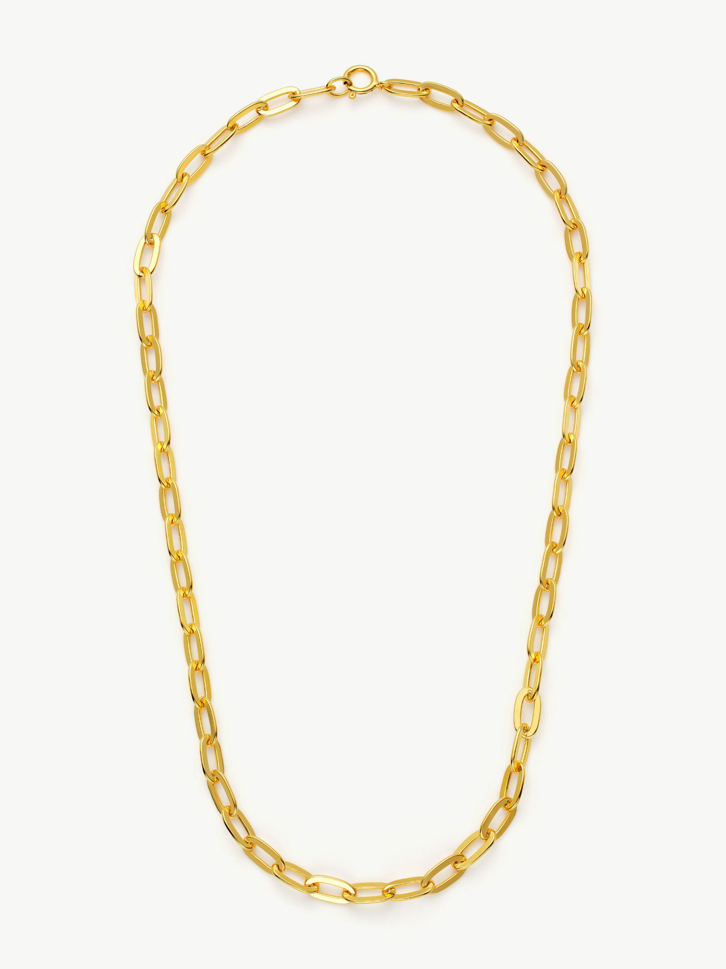Gold chain necklace on a white background