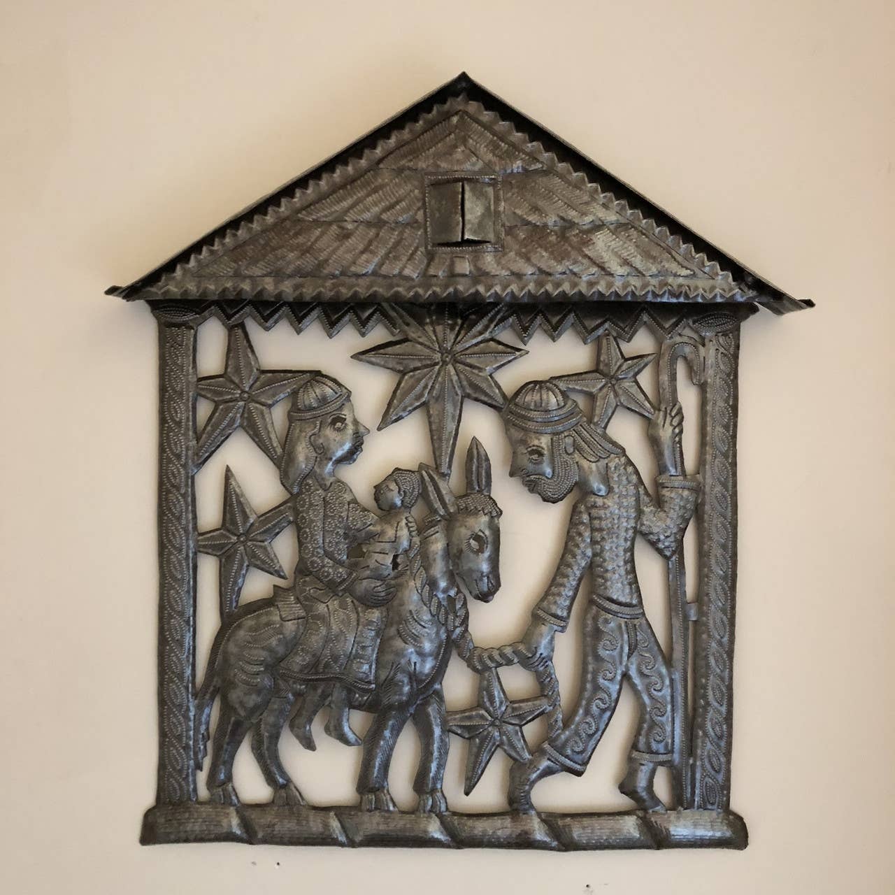 Nativity Flight to Egypt Haitian Recycled Metal Art 12"x14"