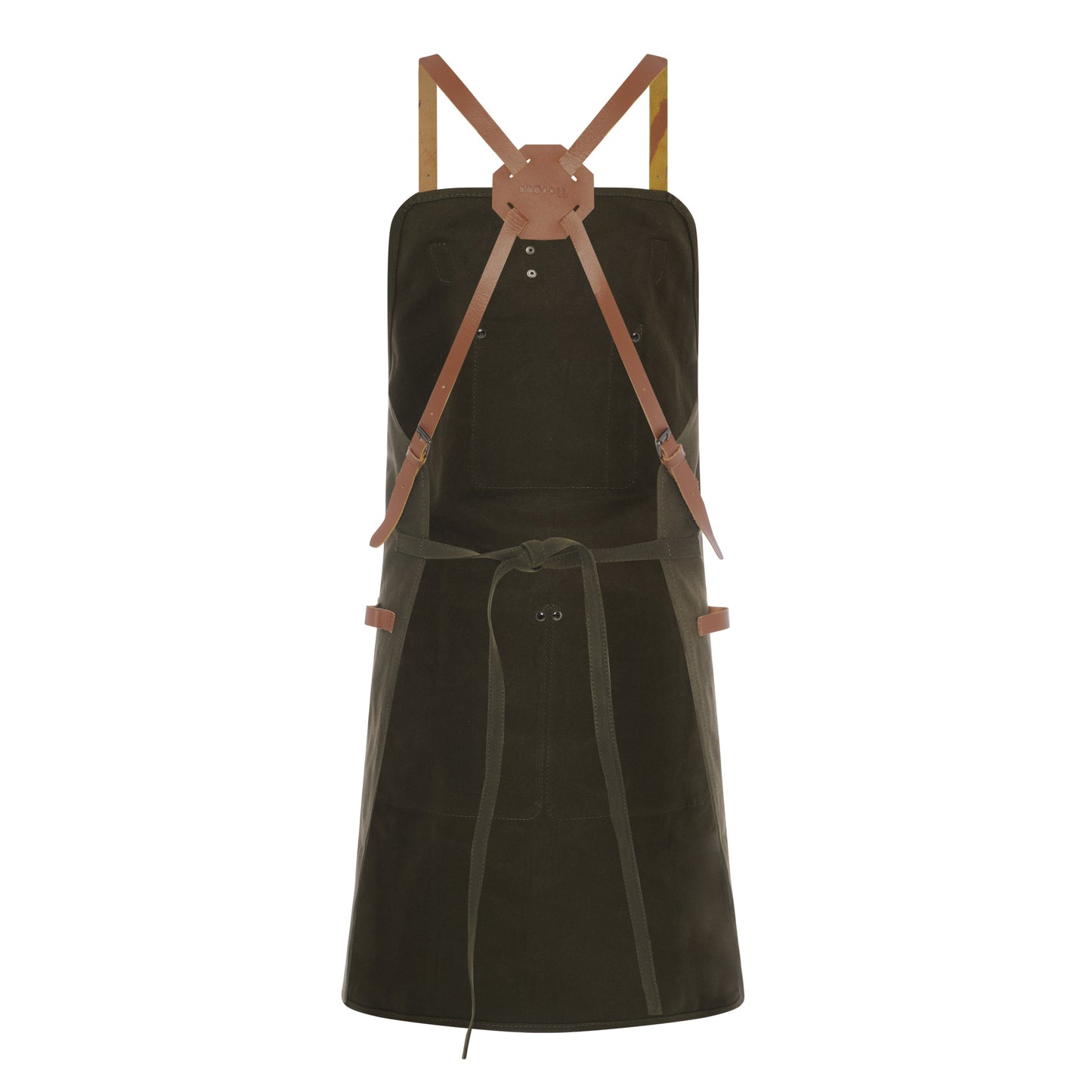 Waxed Canvas Work Apron with Leather Straps & Utility Pockets