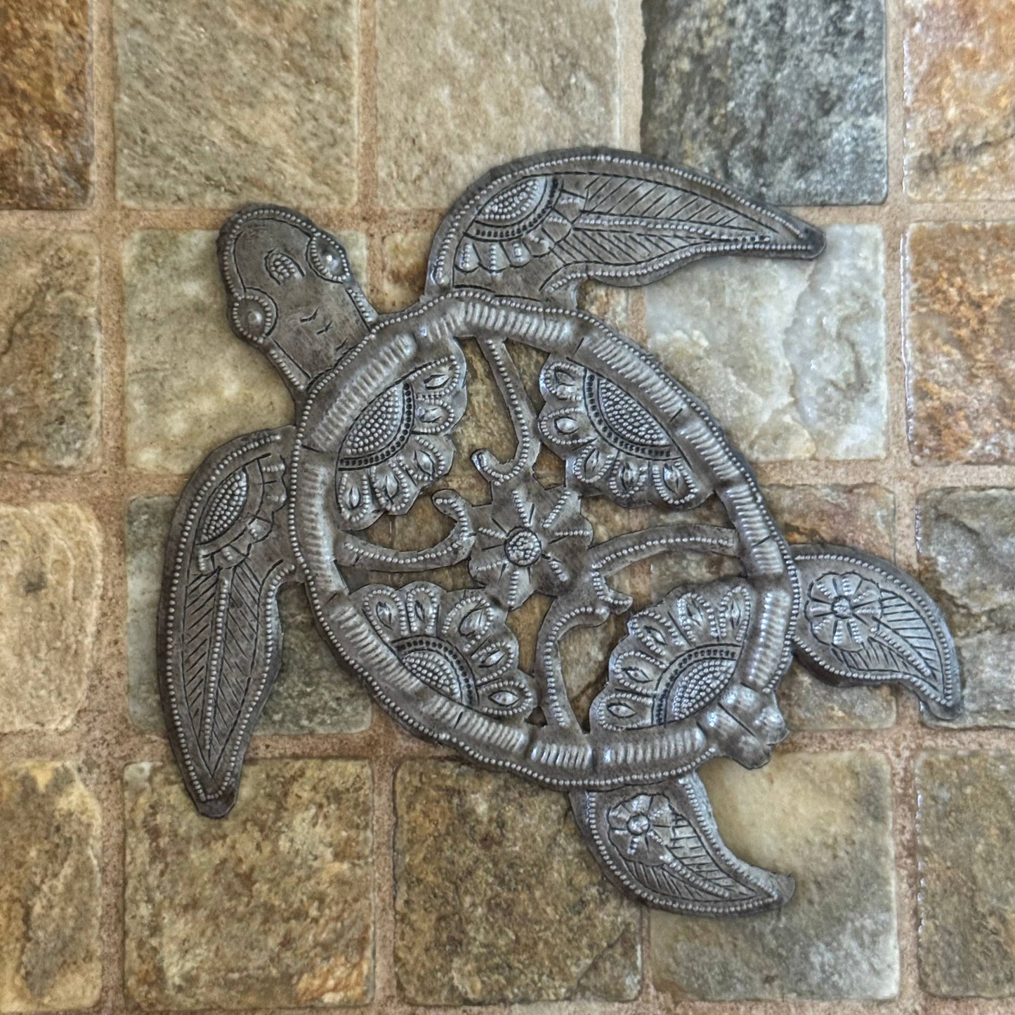 Haitian Metal Sea Turtle Wall Art 8” Recycled Steel