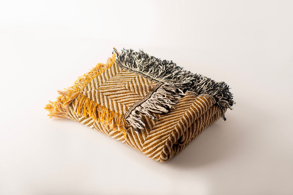 Golden Herringbone Jacquard Woven Throw