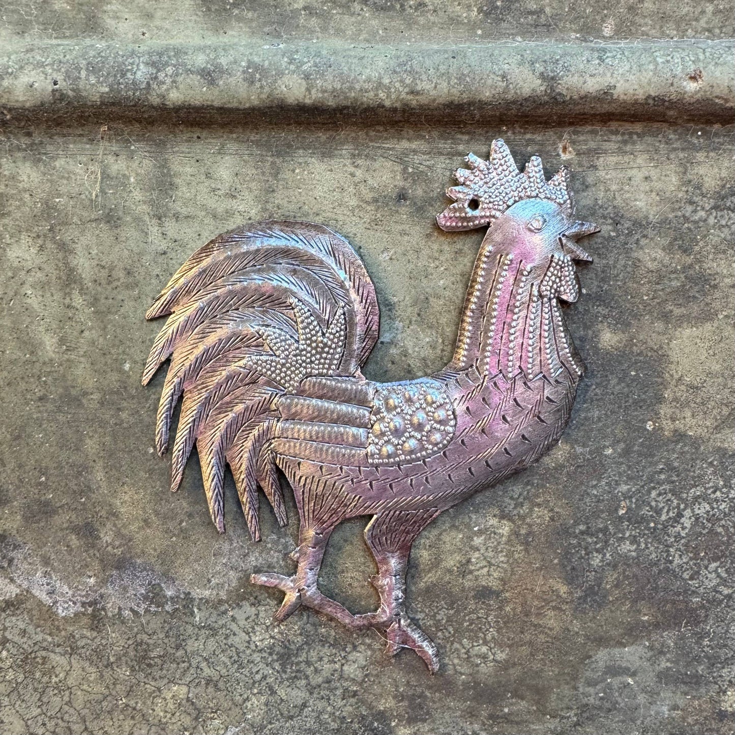 Farm Rooster, Handmade Christmas Ornament, Haiti  5" x 4.25"