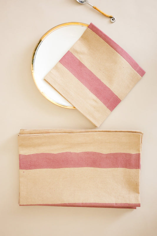Oh! Stripes (Rose) Block Print Napkins, Set of 4