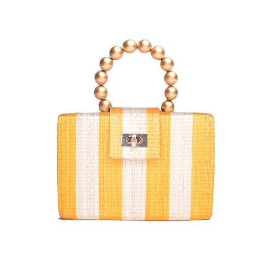 THE LOUISA Yellow & Cream Stripe Woven Straw Clutch Bag