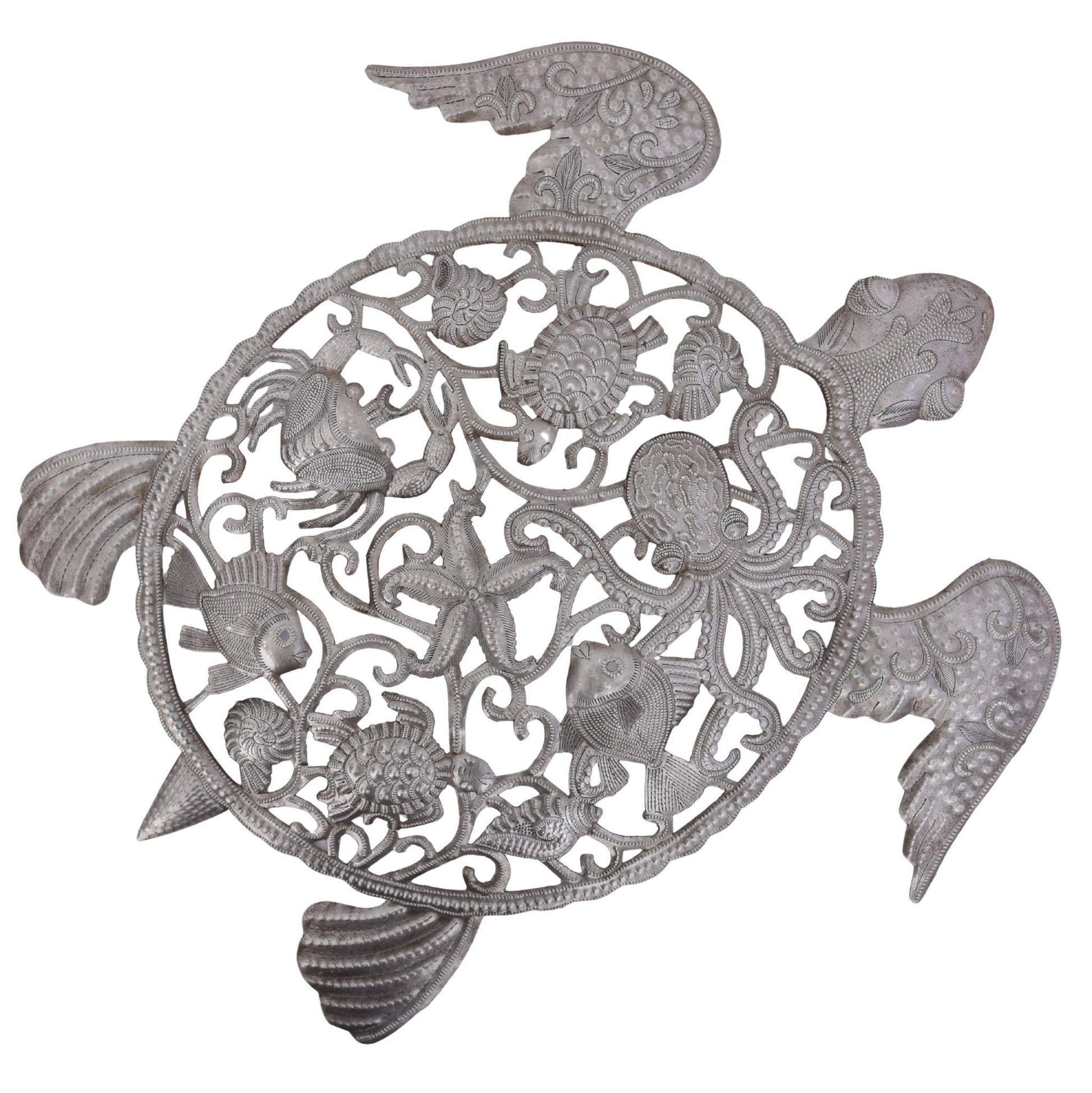 Sea Turtle Wall Art Haitian Metal Coastal Beach Decor 24x22