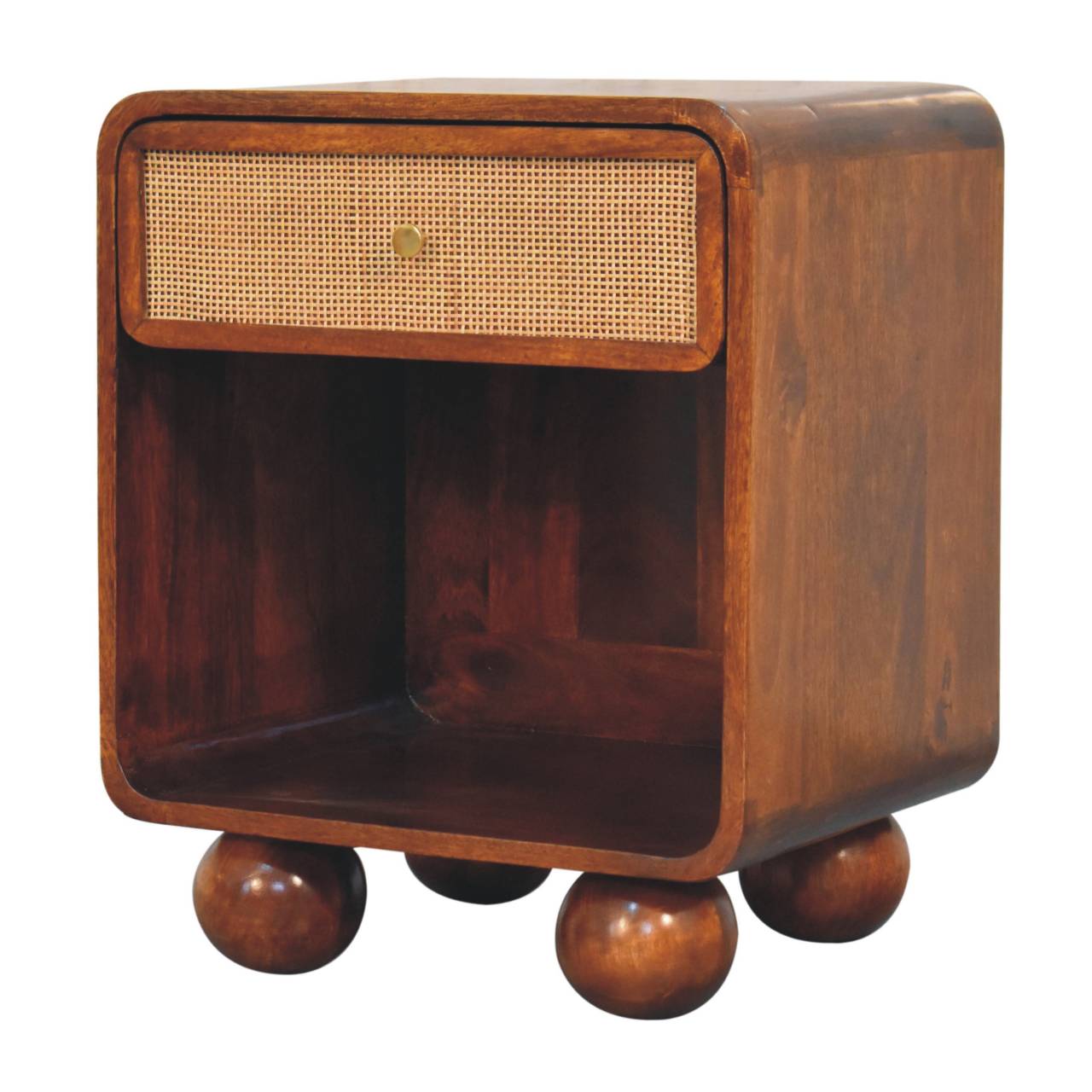 Solid Wood Chestnut Open Woven Bedside Table