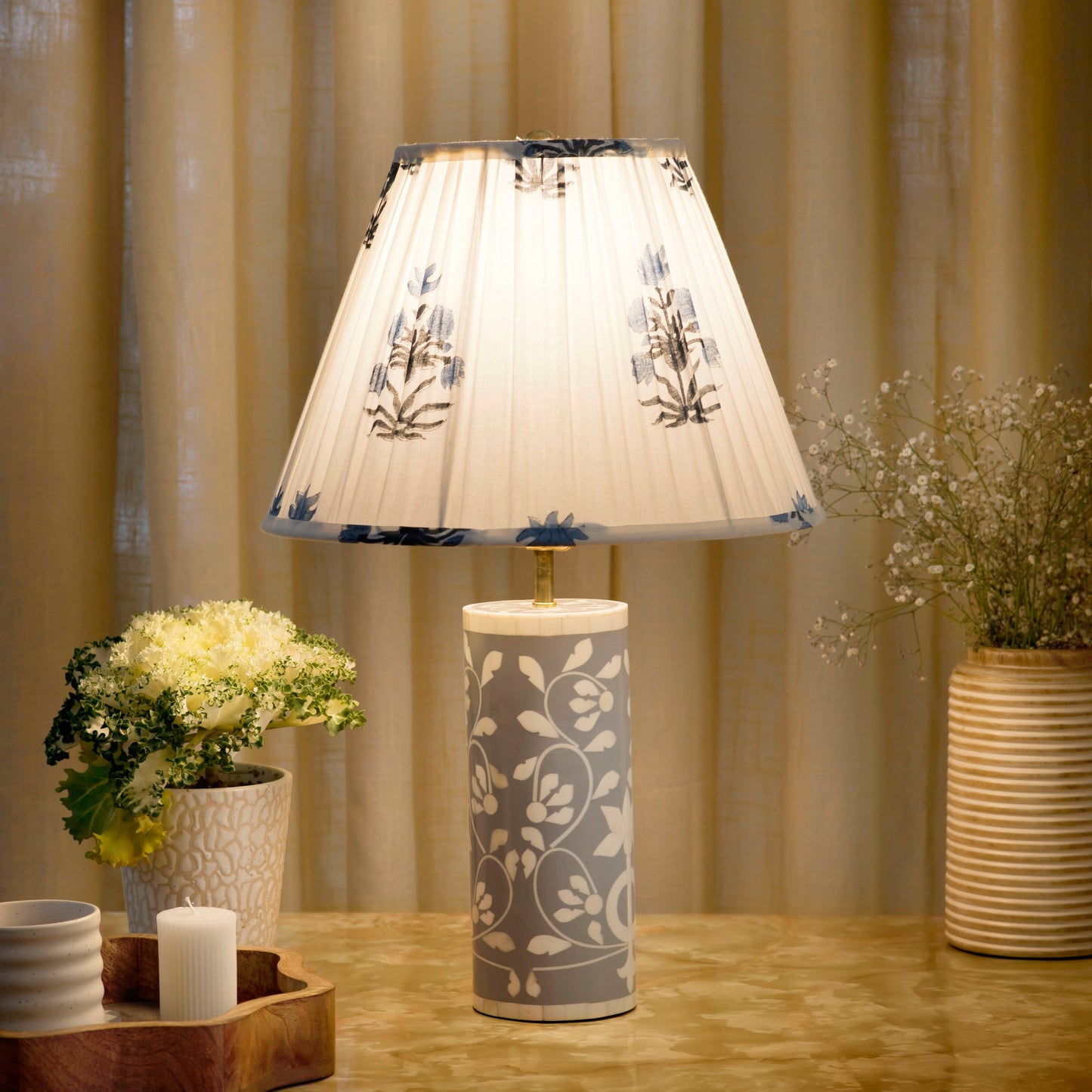 Floral Vines Bone Inlay Table Lamp Base