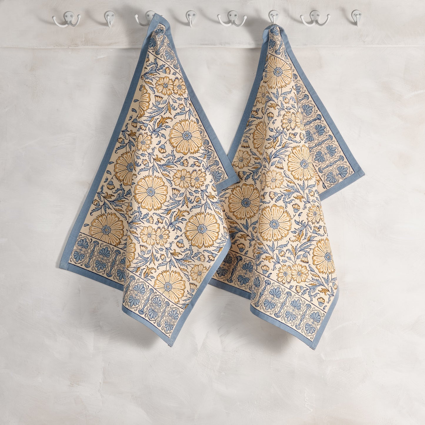 Hand Block Printed Cotton Kitchen Towels | 27″ × 19″ | Set of 2 | Fair Trade | STREAMLINE