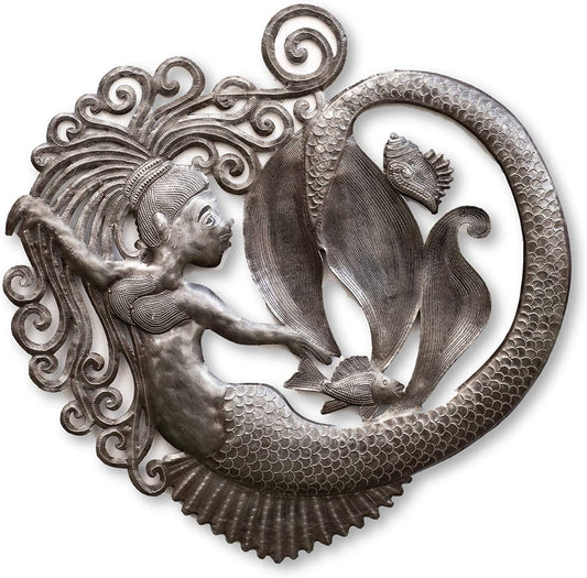 23" Mermaid Art, Heart Shaped Plaque, Nautical and Sea Life