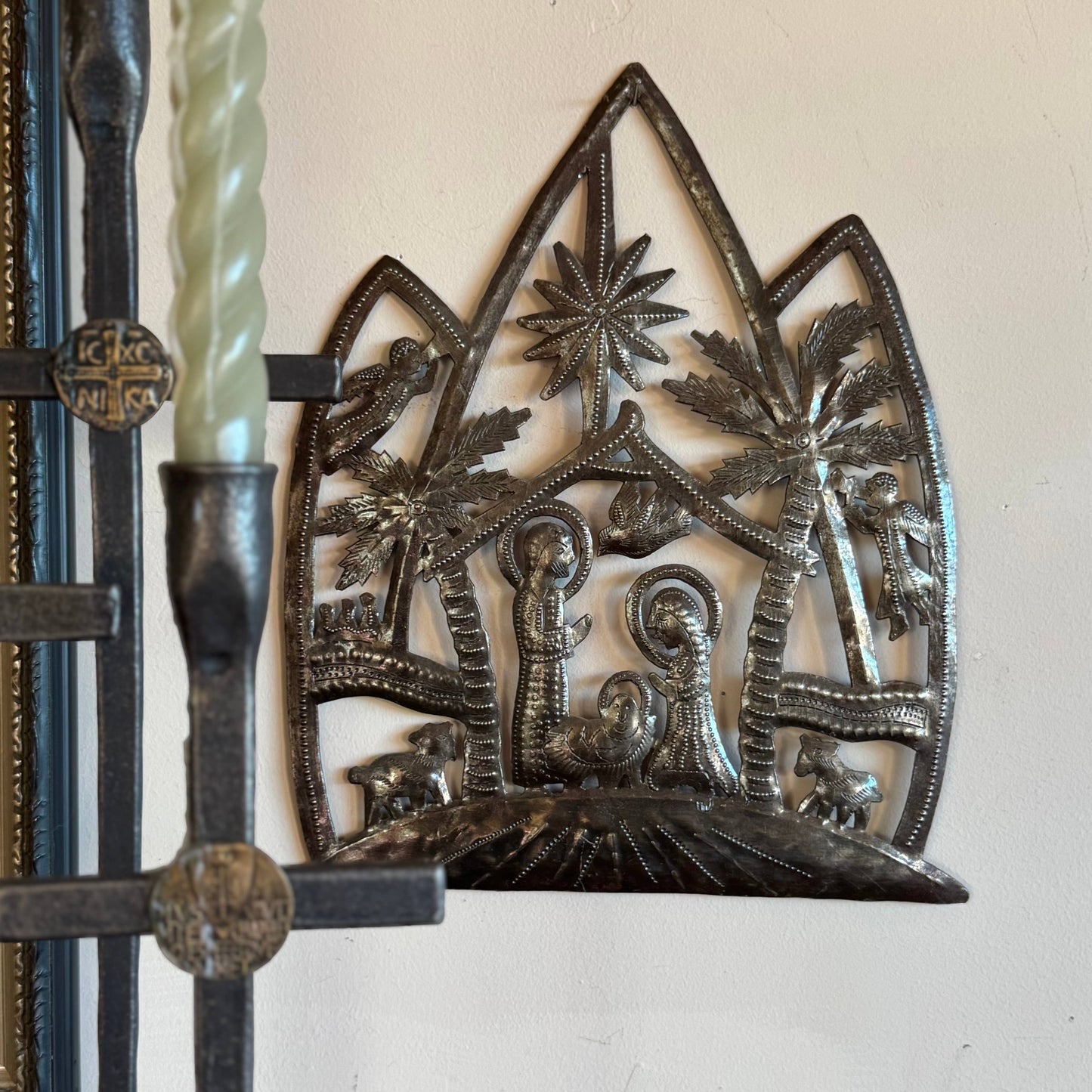 Haitian Metal Nativity Creche 10x12.25 Handmade Fair Trade