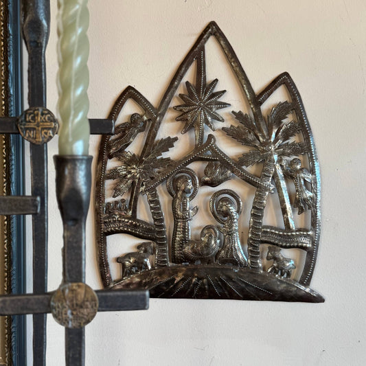 Haitian Metal Nativity Creche 10x12.25 Handmade Fair Trade