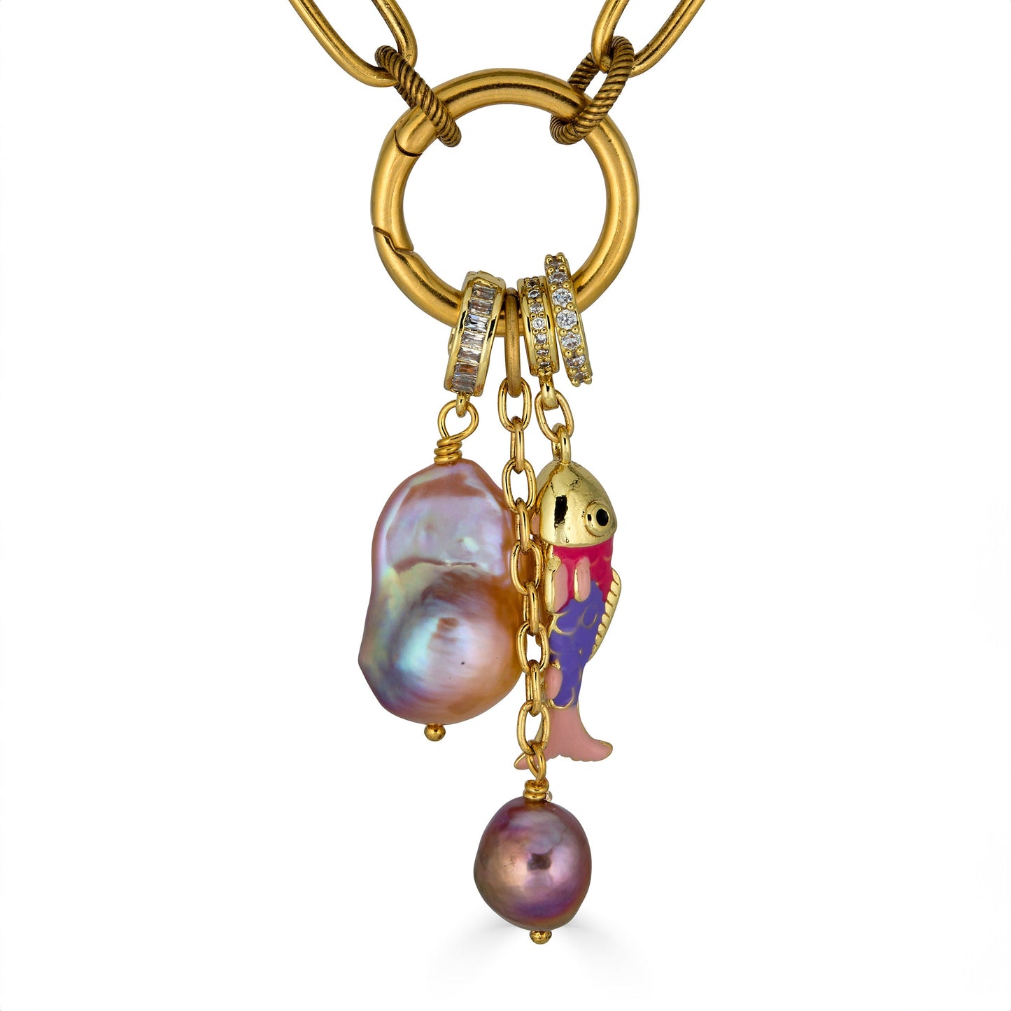Peach Baroque Pearl Charm Cluster Necklace
