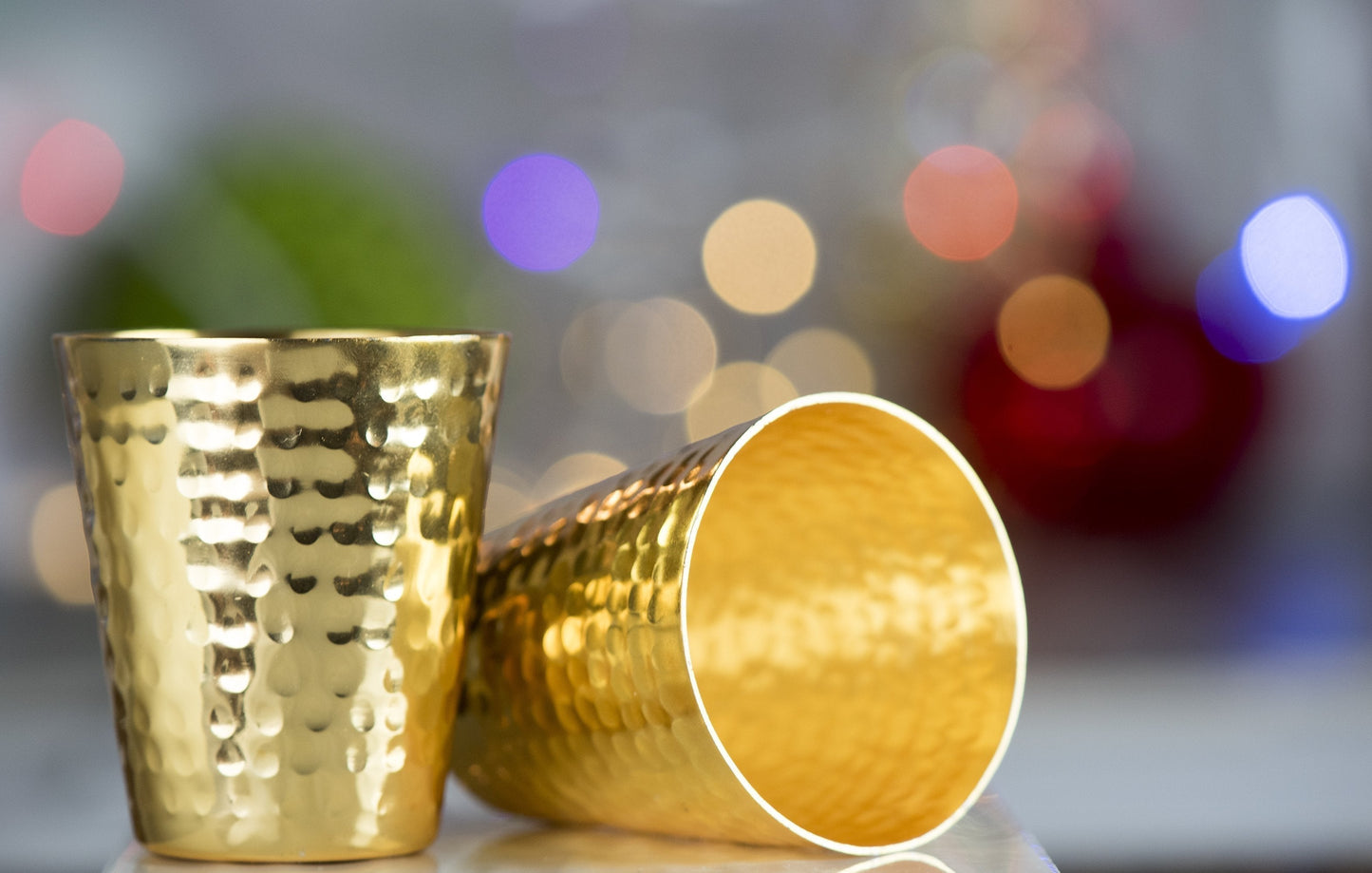 S/2 Hammered Copper Shot Glasses w/ 24K Gold-Plate