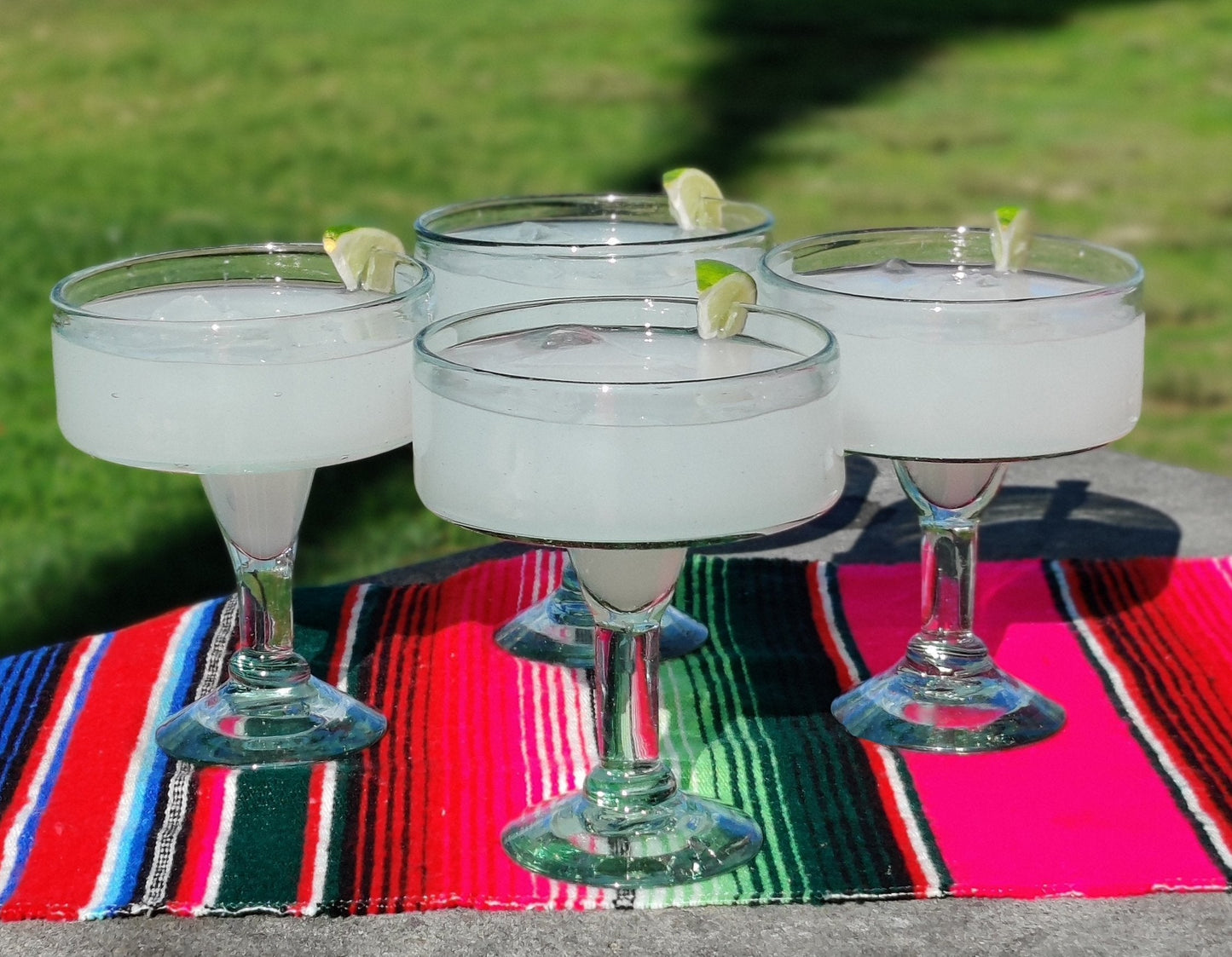 Set of 4 Natural Clear Hand Blown Margarita Glasses