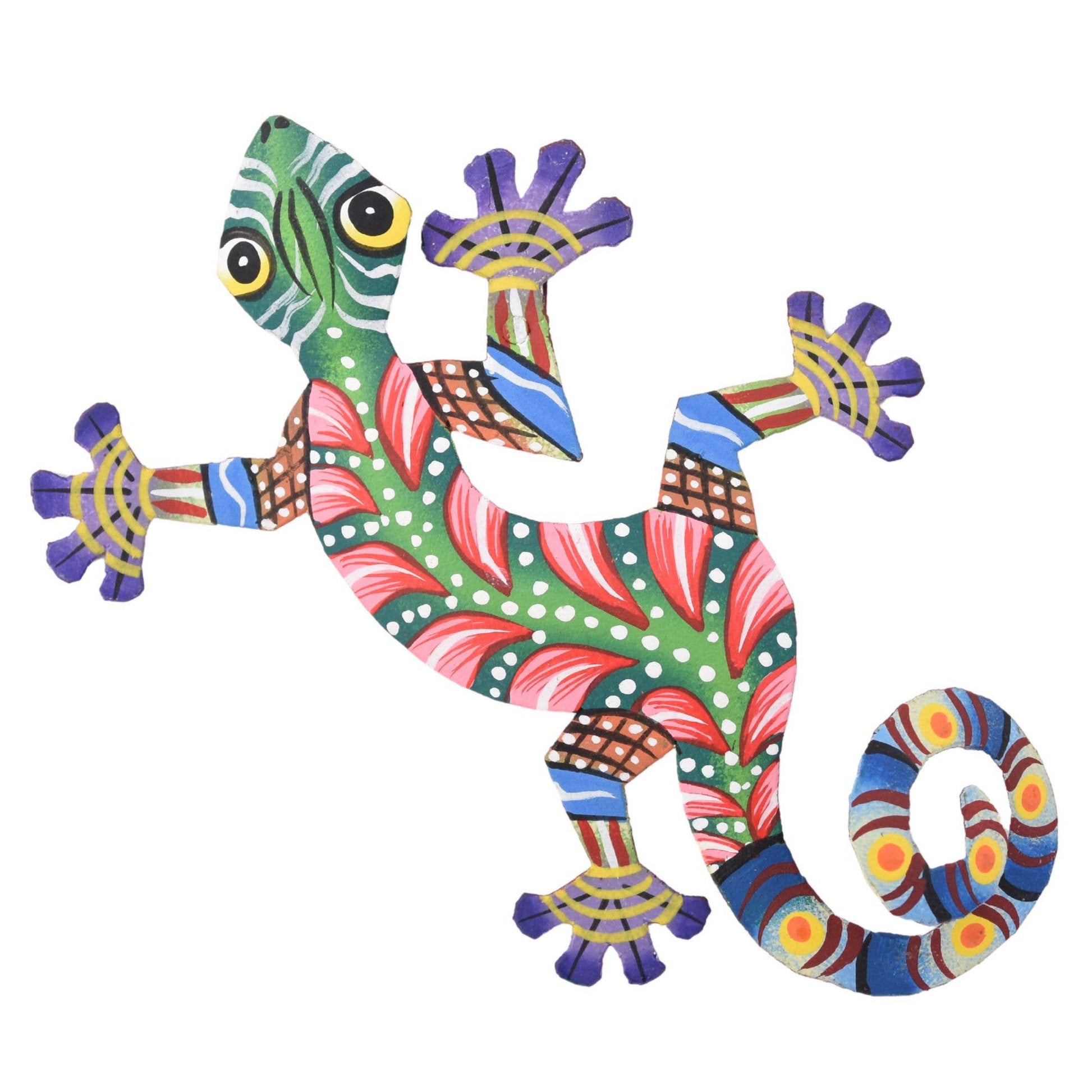 Hand-Painted Metal Gecko – Recycled Haitian Art Matt Finish
