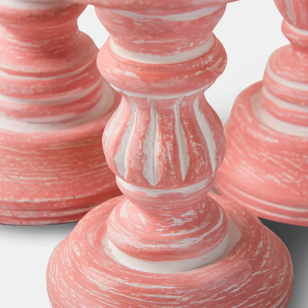 Rose Reverie Mango Wood Pillar Candleholders – Pink Set of 3