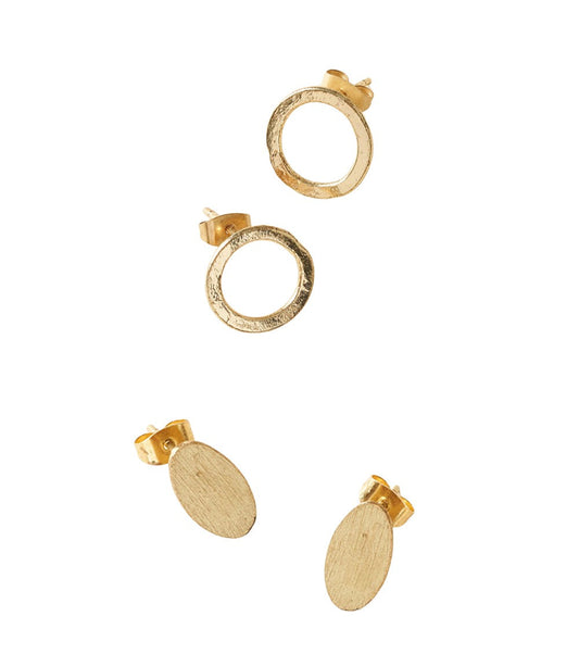 Diya Stud Circle and Oval Earrings - Set of 2
