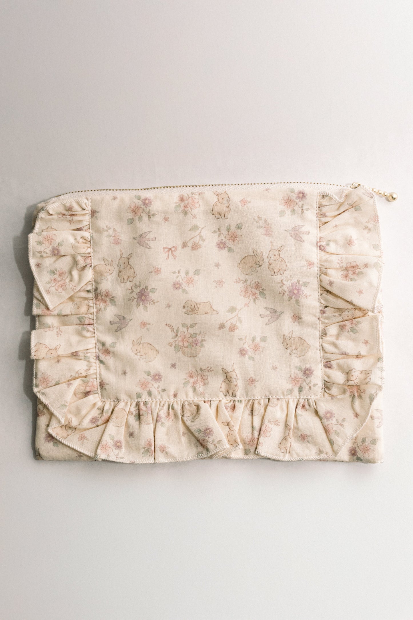Woodland Bunny |Timeless Floral Ruffle Zipper Pouch