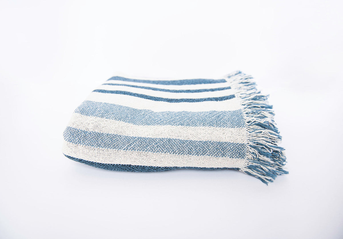 Blue Coastal Stripe Jacquard Woven Throw