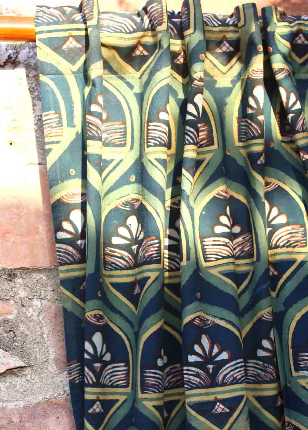 Hand Block Print Cotton Curtain, Sustainable Window Drape - Rajkumari