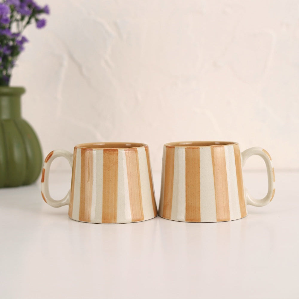 Ceramic Brown Stripe  Coffee cup- 220ml (SET OF 4)