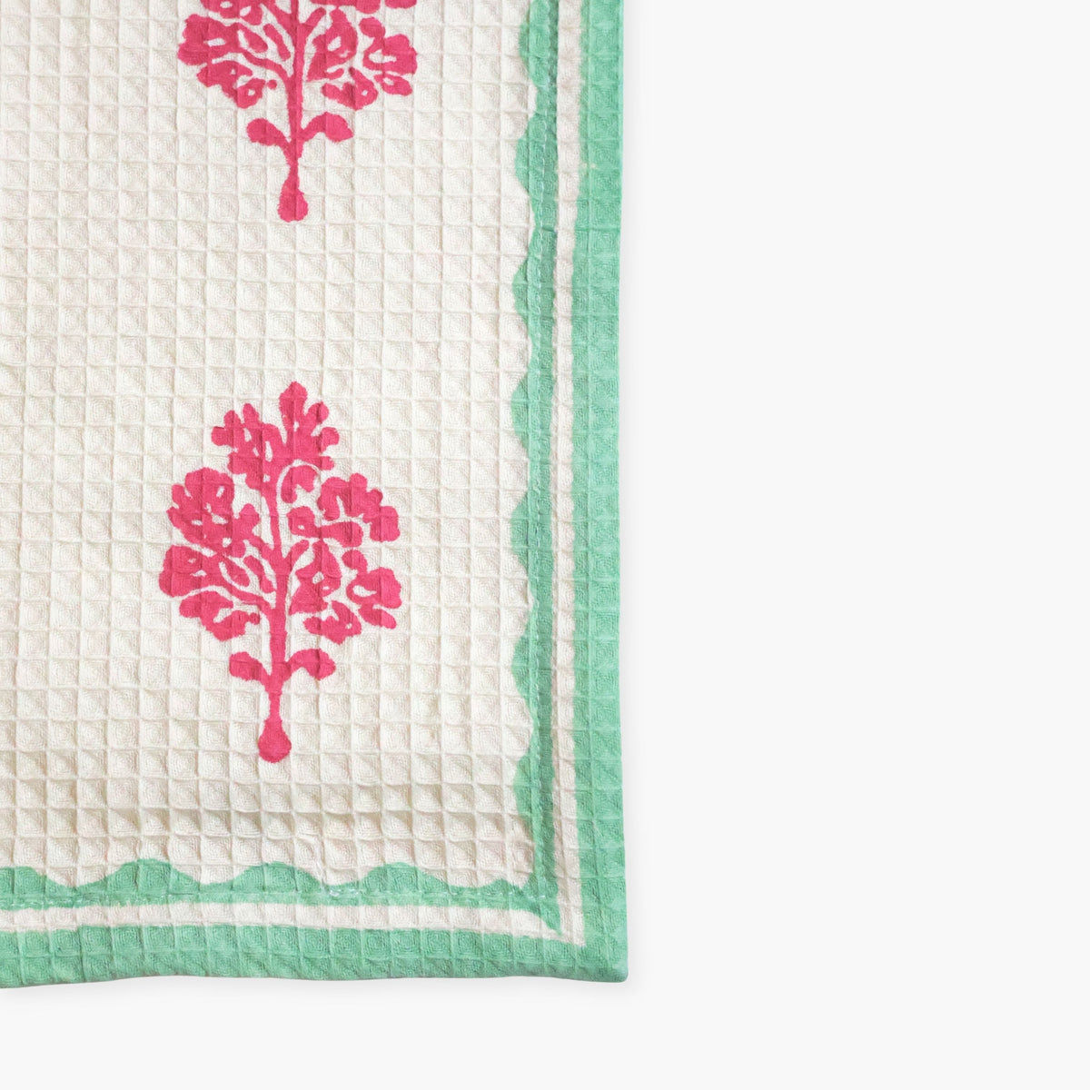 Sara - Cotton Waffle Kitchen Towel - Pink & Pastel Green