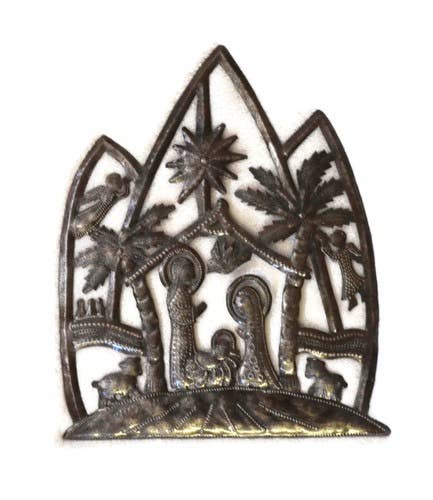Haitian Metal Nativity Creche 10x12.25 Handmade Fair Trade