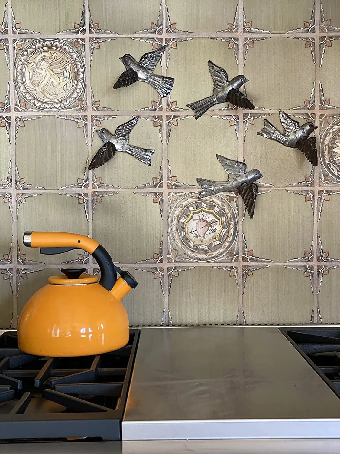 Bird Metal Wall Decor, Set of 5, 3D Wings, Small Hanging Birds 5" x 4.5"