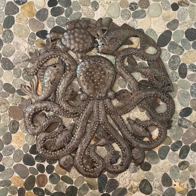 Sea Life, Octopus Recycled Metal Art, 24"