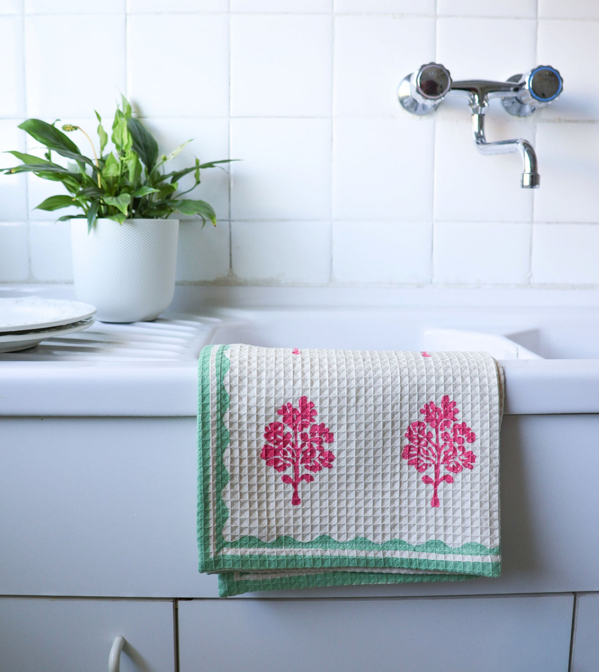 Sara - Cotton Waffle Kitchen Towel - Set of 2 (Multi-color)