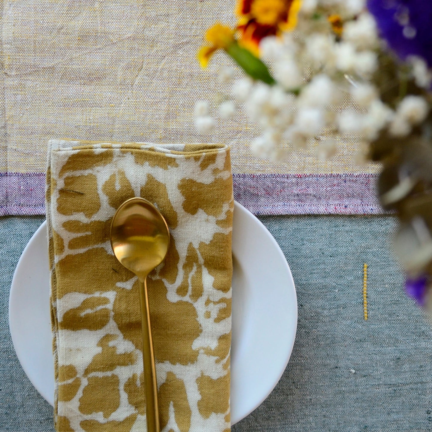 S/4 Yan Mustard Block Print Napkins