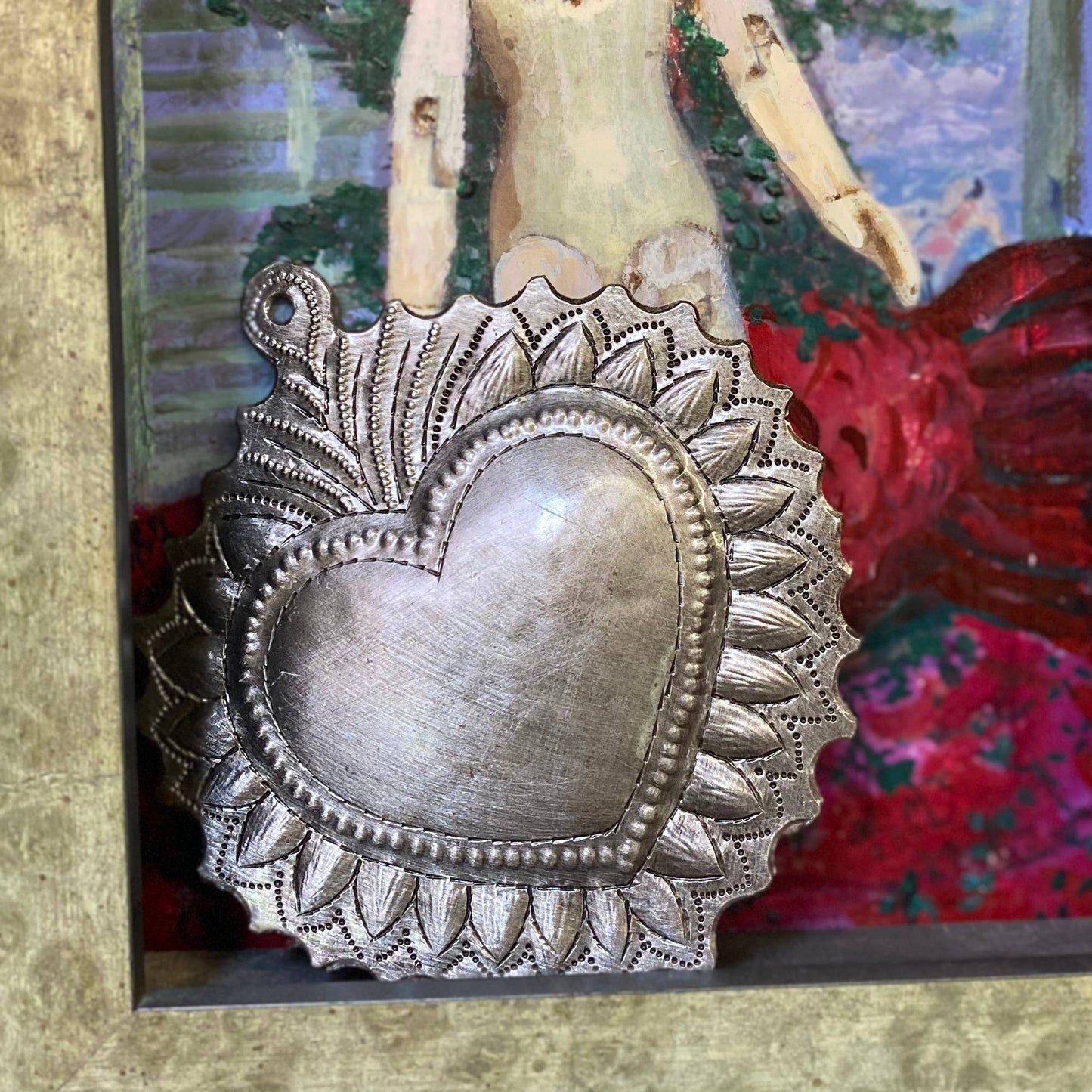 Sacred Heart, Wall Decor,Handmade Metal Haiti 4.25" x 4.5"