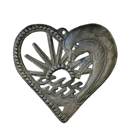 Handcrafted Dolphin Heart Ornament - Haitian Metal Art, 4.5