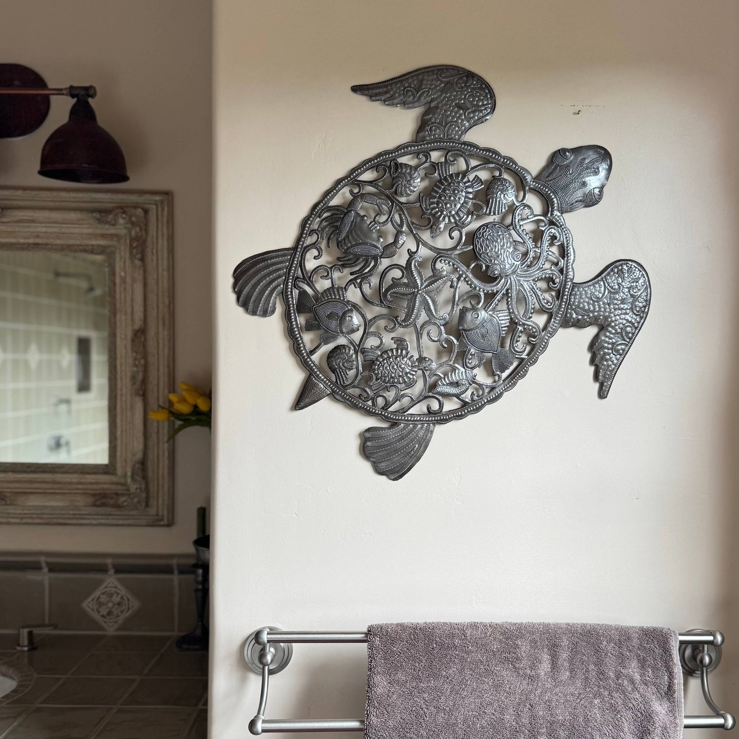 Sea Turtle Wall Art Haitian Metal Coastal Beach Decor 24x22