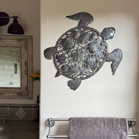 Sea Turtle Wall Art Haitian Metal Coastal Beach Decor 24x22