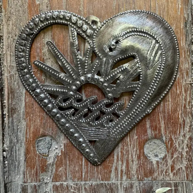 Handcrafted Dolphin Heart Ornament - Haitian Metal Art, 4.5
