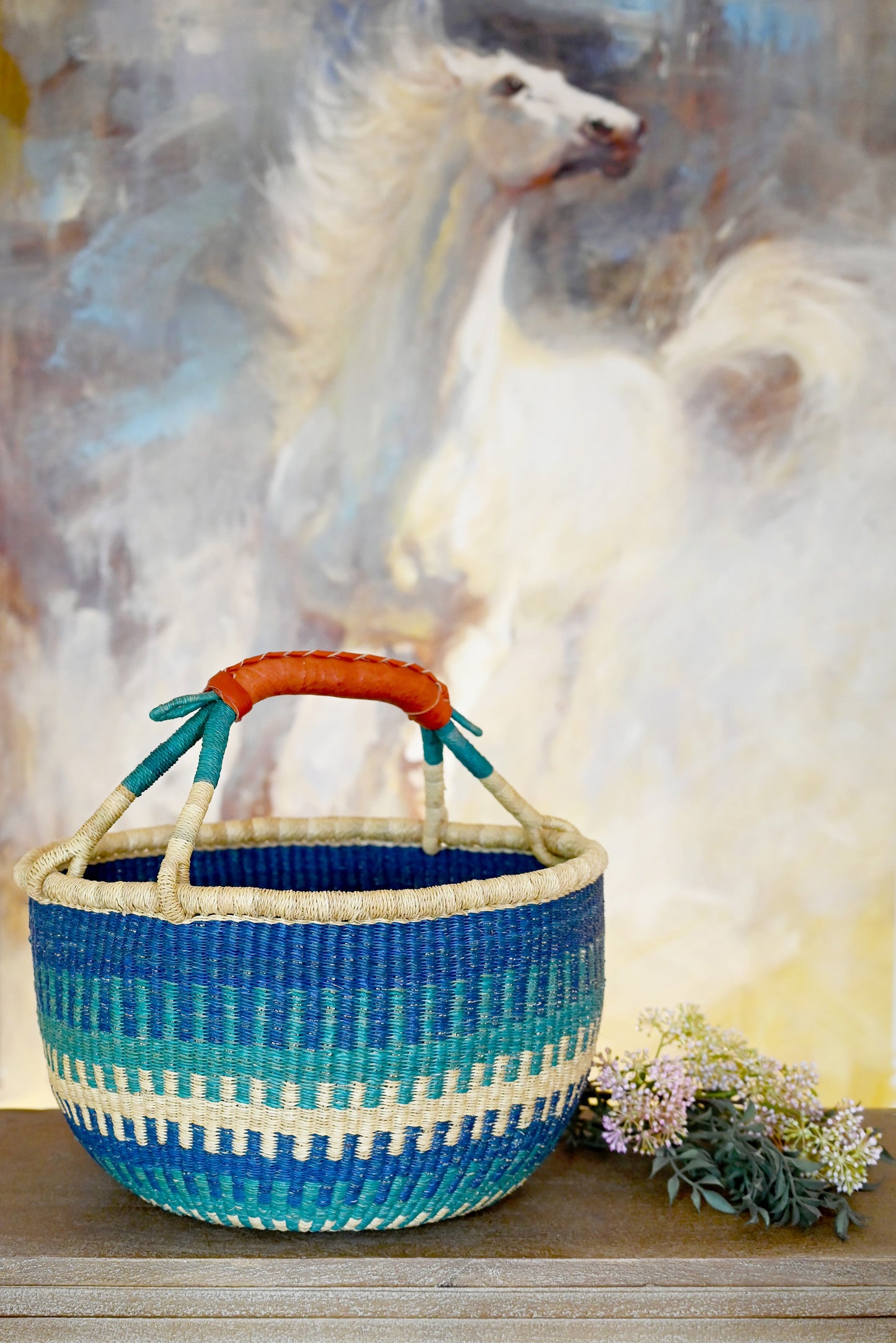 Bluebell Patterned Bolga Basket