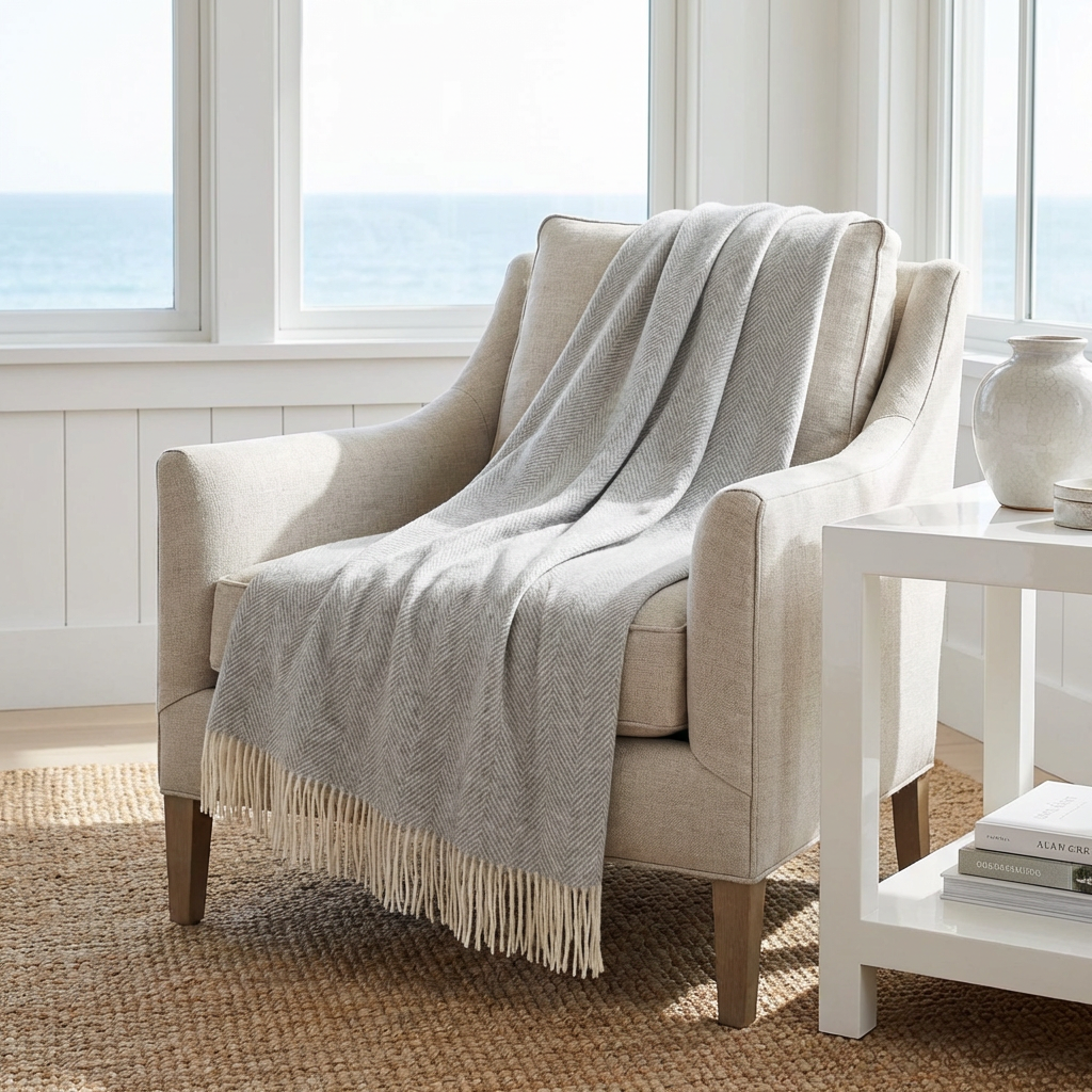 Southampton Home Merino Wool Herringbone Throw - Silver