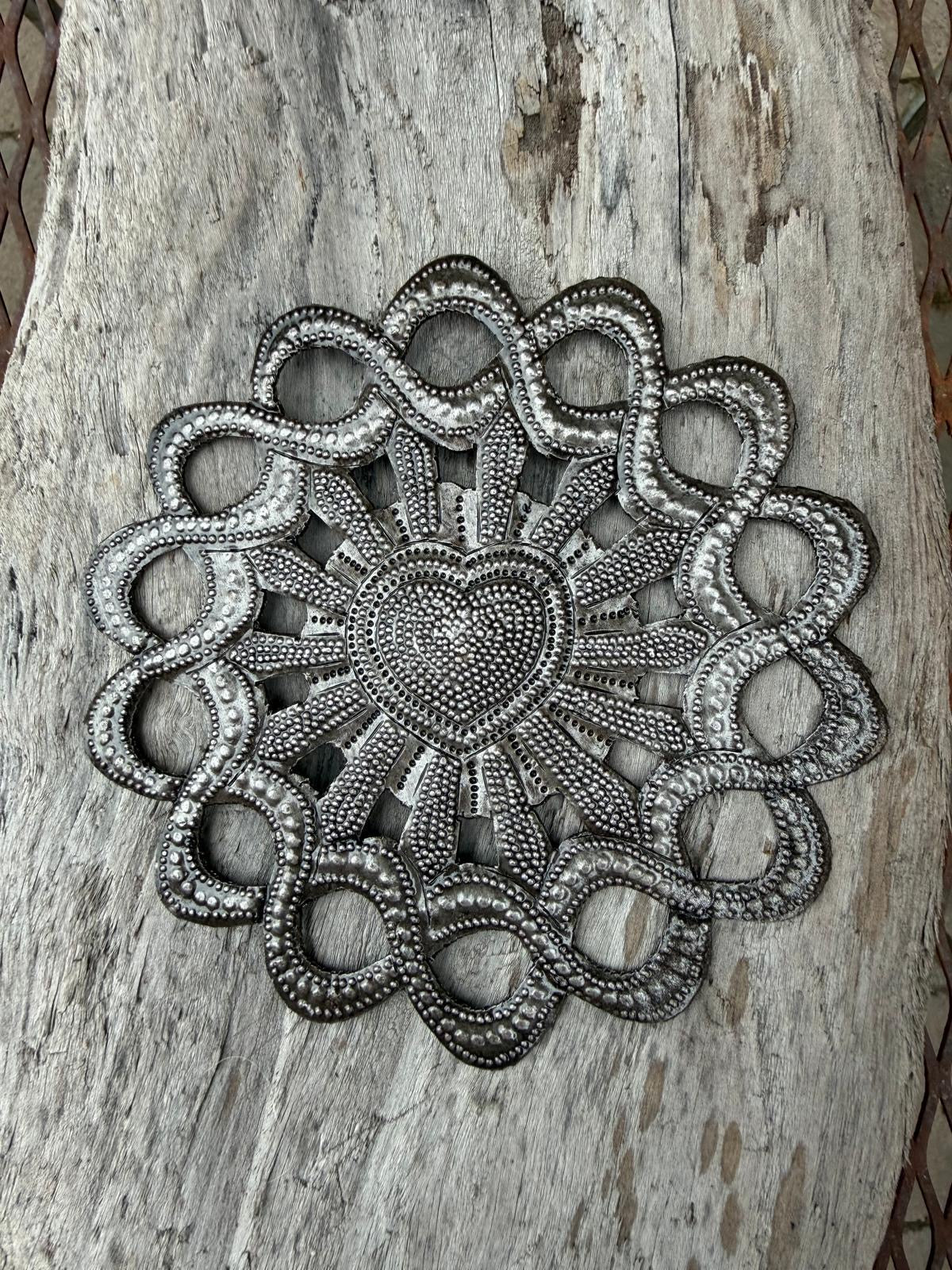 Haitian Metal Sacred Heart Sunburst Wall Art 5x5 Handmade