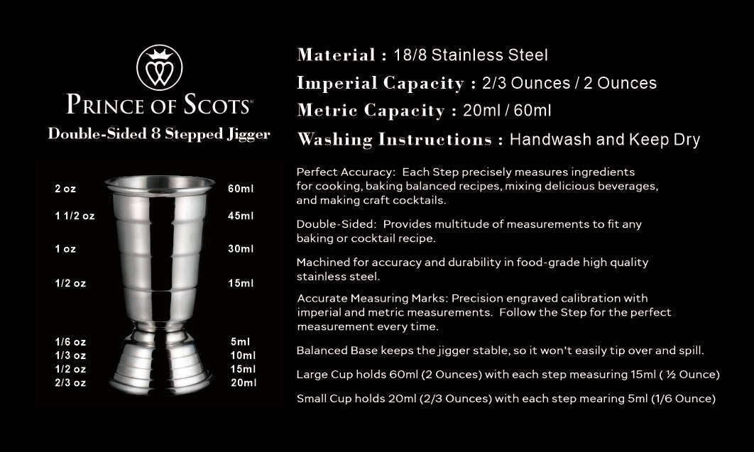Art Deco Double-Sided 8 Stepped Jigger - Silver